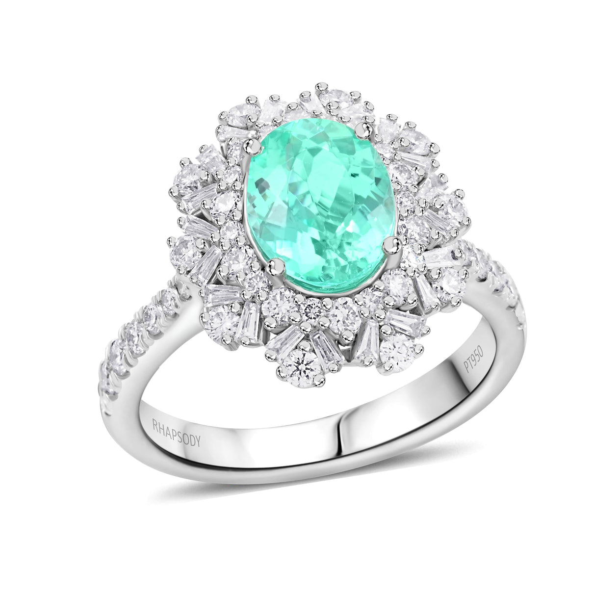 Chairman Vault Collection - Certified and Appraised RHAPSODY 950 Platinum AAAA Paraiba Tourmaline and Diamond E-F VS Floral Ring 2.70 Ct 7756444 0