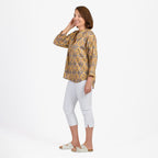 Adonai - Womens Viscose Ikat Print Woven Blouse (Size L) - Yellow_7758746_1