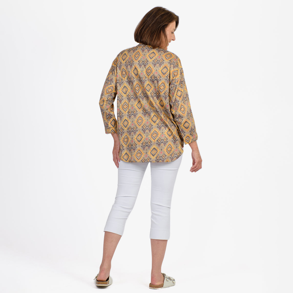 Adonai - Womens Viscose Ikat Print Woven Blouse (Size L) - Yellow V32638980 2