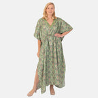 Bohemian Ikat Print Kaftan Dress - Green_7758764