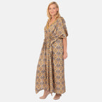 Bohemian Ikat Print Kaftan Dress - Yellow_7758766