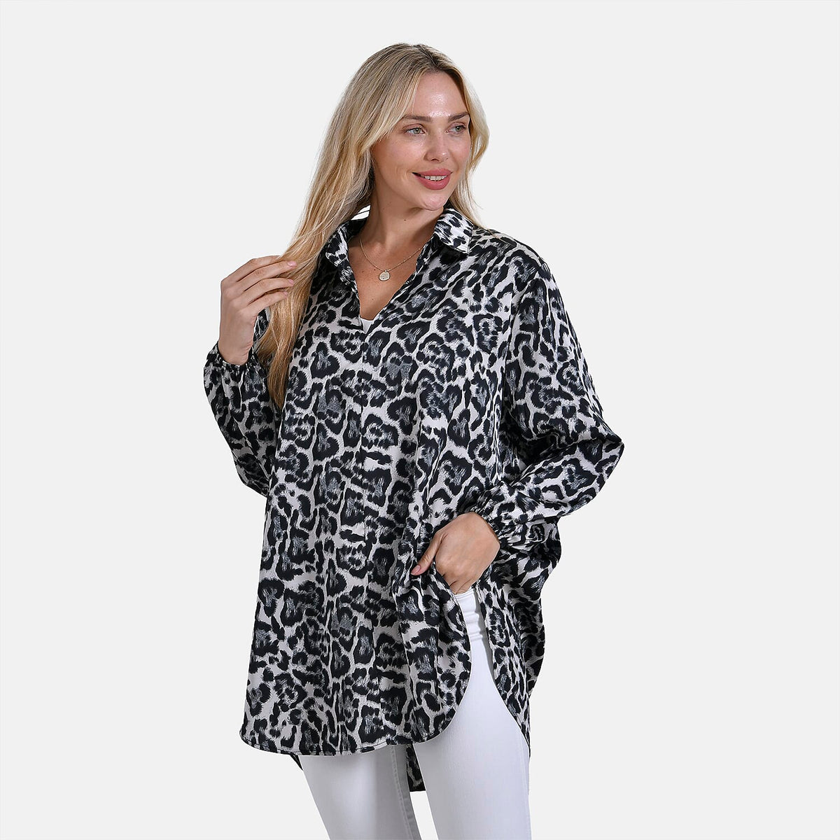La Marey Elegant Long Sleeve V-Neck Shirt  (Size - L/XL) - Black V32514837 3
