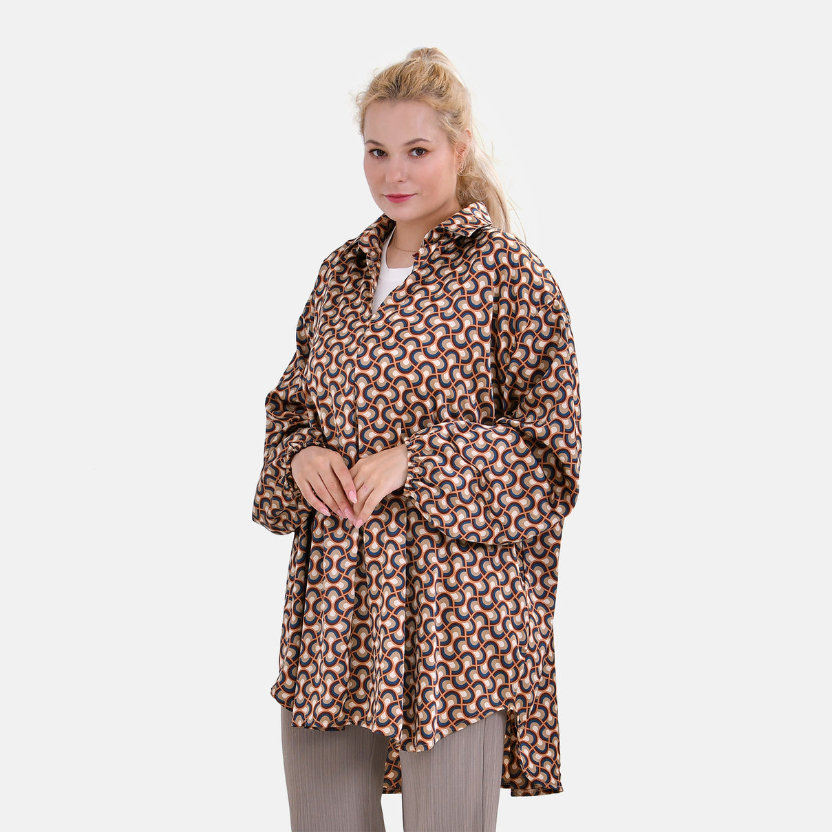 LA MAREY Geometric Printed Oversized Button-Up Shirt 7758936 0