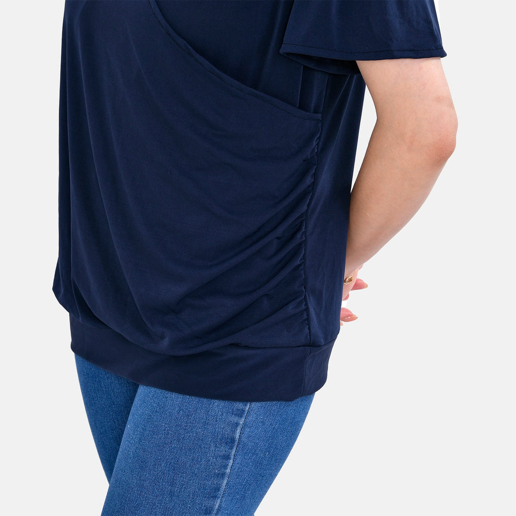 Tamsy V-Neck Solid Top (Curve Size 18 to 22) - Blue_7759169_4