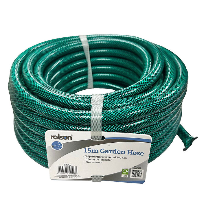 Rolson Garden Water Hose Pipe â€“ 15m Polyester Fibre Reinforced PVC Hose 7761163 1