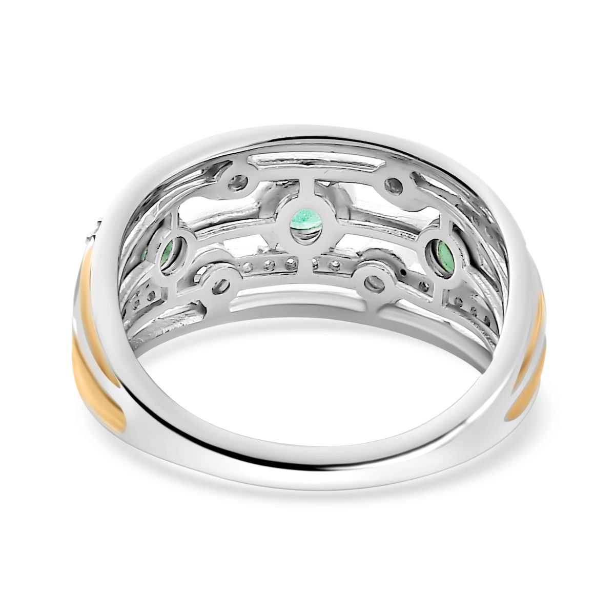 Premium Emerald and Moissanite Bubble Multi Row Ring in 18K Vermeil Yellow Gold and Platinum Plated Sterling Silver, Silver Wt. 5.27 Gms V32597169 5