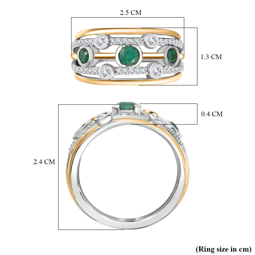 D'Joy - Premium Emerald & Moissanite Bubble Multi Row Ring in 18K Vermeil Yellow Gold Plated & Platinum Overlay Sterling Silver_7761251_5