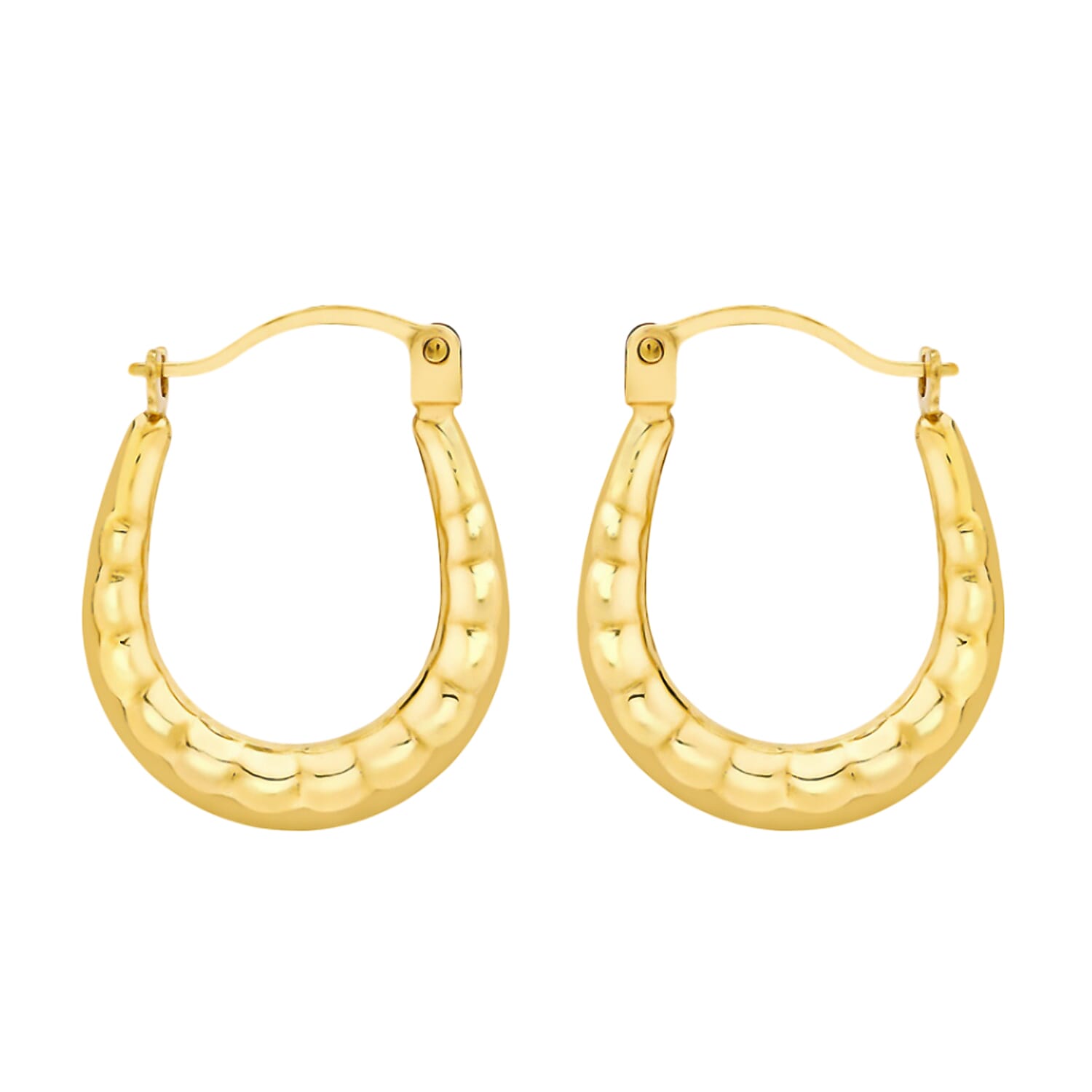 9K Yellow Gold Textured Creole Earrings 7761427 0