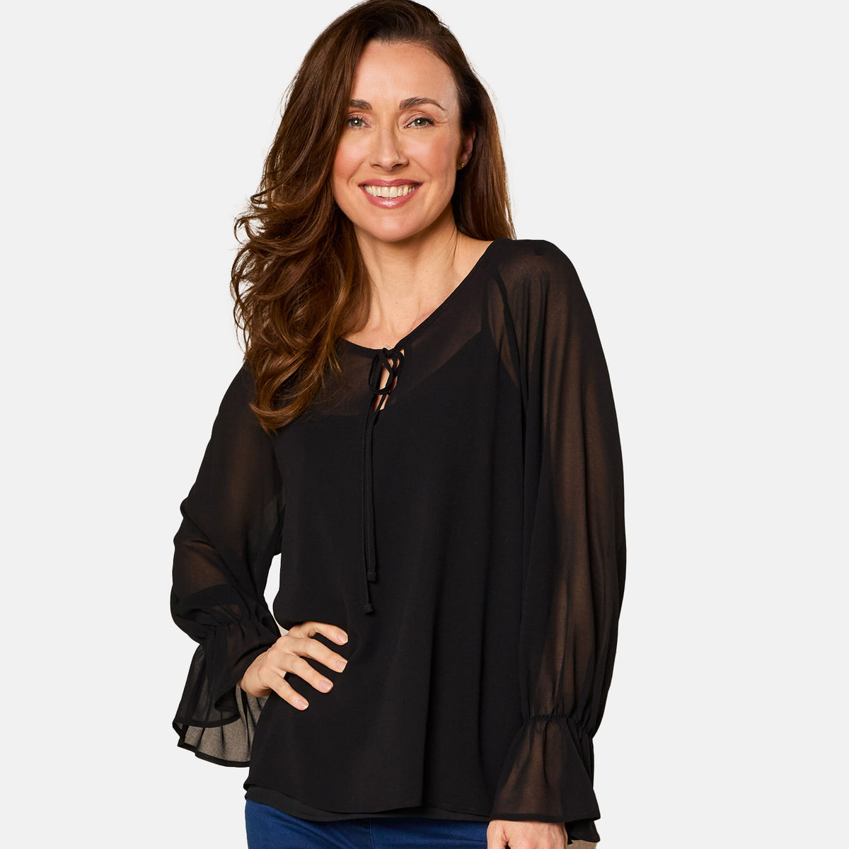 EMRECO 2-in-1 Long Sleeve Sheer Frill Top V32563279 0
