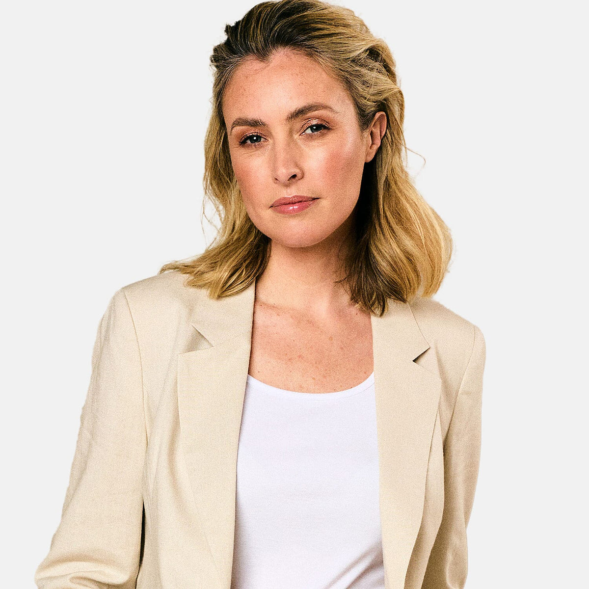 EMRECO Tailored Linen Open Front Blazer V32585684 0