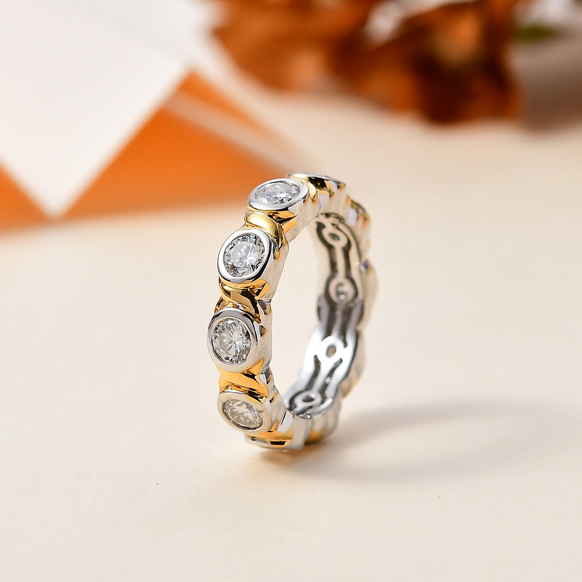 2.4 Ct. Moissanite Bubble Ring in Platinum and 18K Yellow Gold Vermeil Sterling Silver V32565558 1