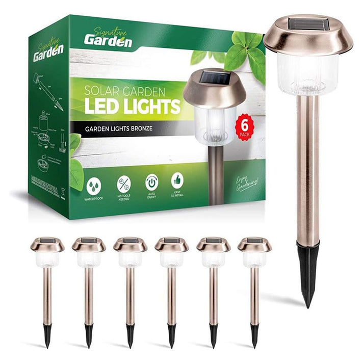 Pack of 6 - Easy Installation Solar LED Garden Lights (Bronze) 7763644 1