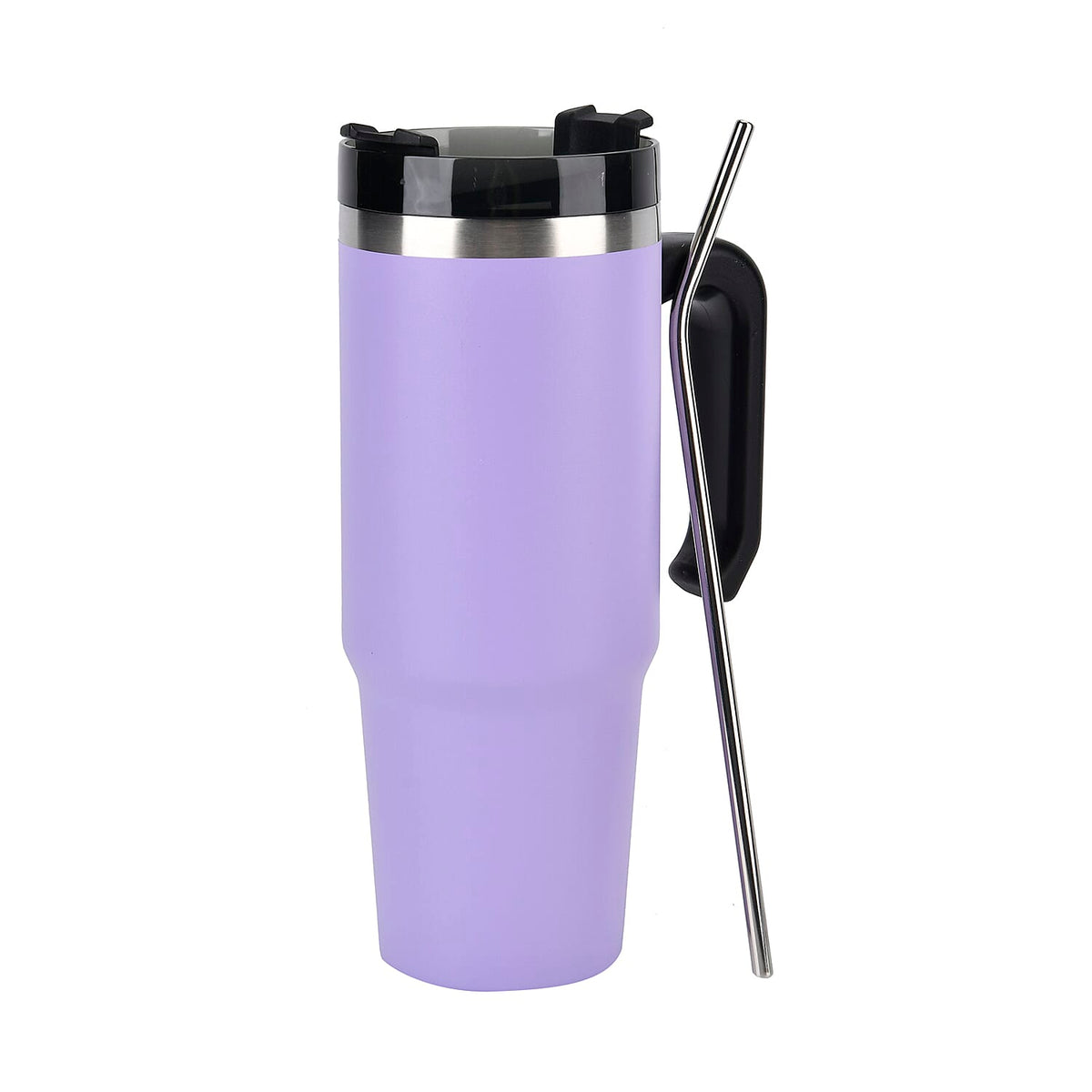 Stainless Steel Tumbler with Straw, Ergonomic Handle &amp; Leak-Proof Lid - Purple - 850ml 7763691 0