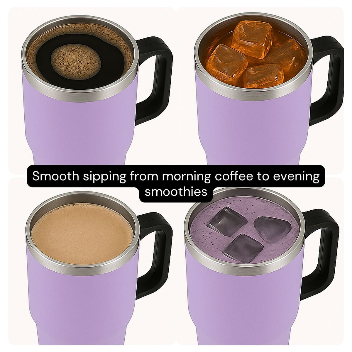 Stainless Steel Tumbler with Straw, Ergonomic Handle &amp; Leak-Proof Lid - Purple - 850ml 7763691 6