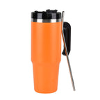 Stainless Steel Tumbler with Straw, Ergonomic Handle & Leak-Proof Lid - Orange  - 850ml