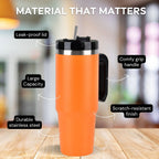 Stainless Steel Tumbler with Straw, Ergonomic Handle & Leak-Proof Lid - Orange  - 850ml