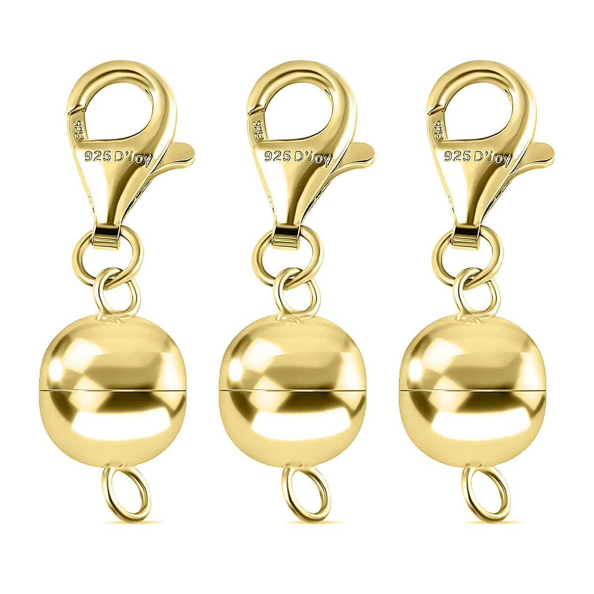Set of 3 Sterling Silver Magnetic Lock with Lobster Clasps in 18K Gold Vermeil Overlay 7763776 0