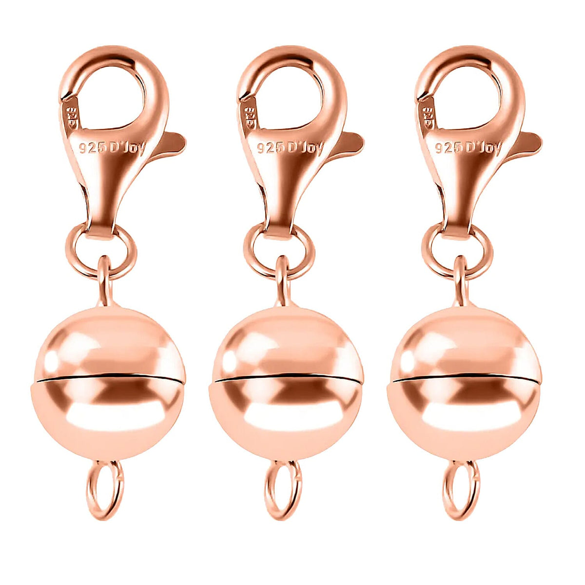 Set of 3 Sterling Silver Magnetic Clasps with Rose Gold Vermeil Overlay 7763778 0