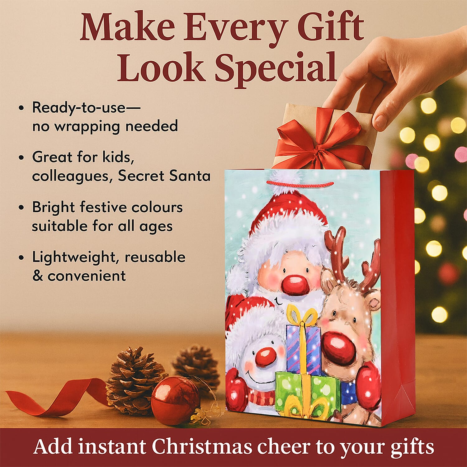 Christmas Gift Bags Set of 16 Style: Santa Claus with Reindeer,  Christmas Tree &amp; Gift. 7765755 2