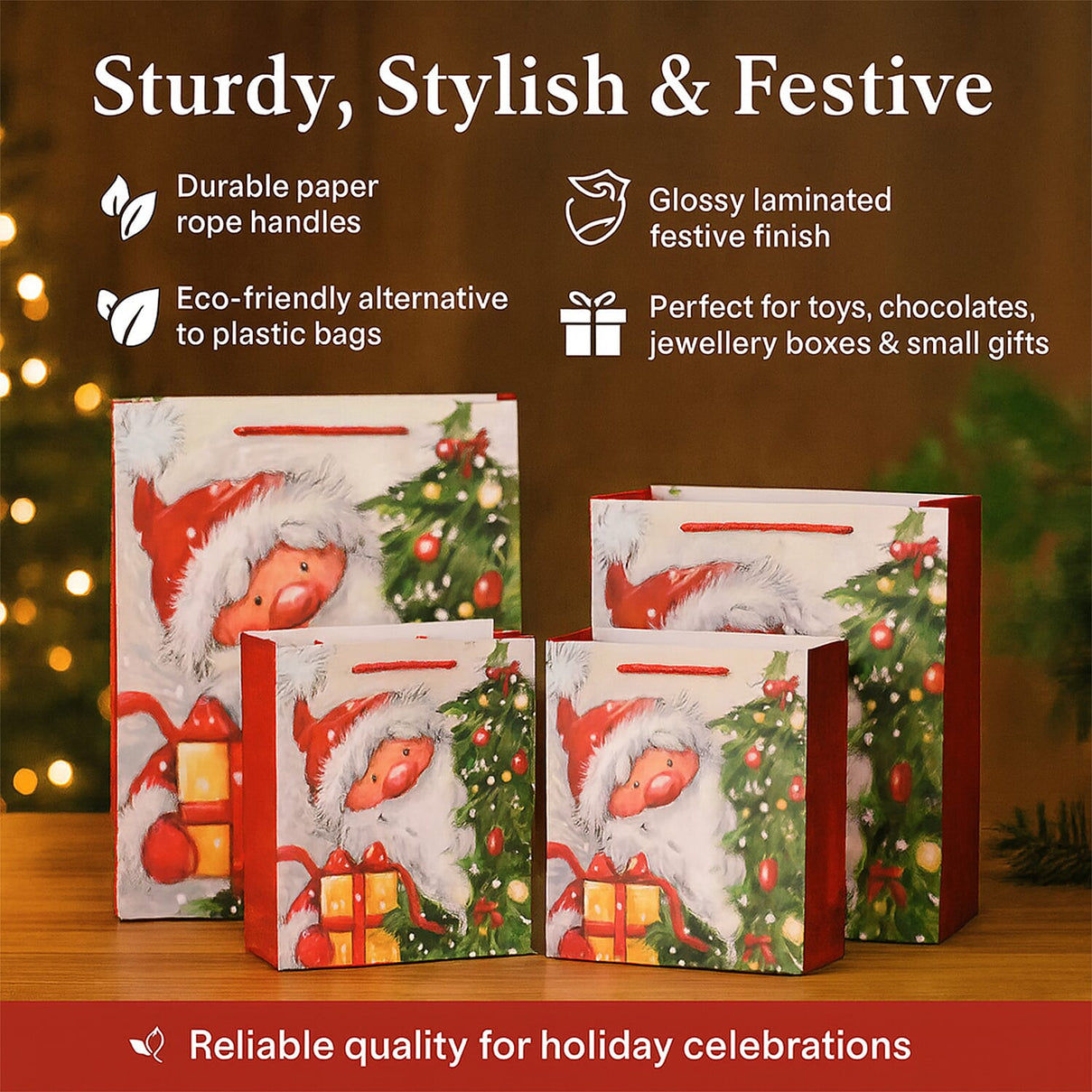 Christmas Gift Bags Set of 16 Style: Santa Claus with Reindeer,  Christmas Tree &amp; Gift. 7765755 3