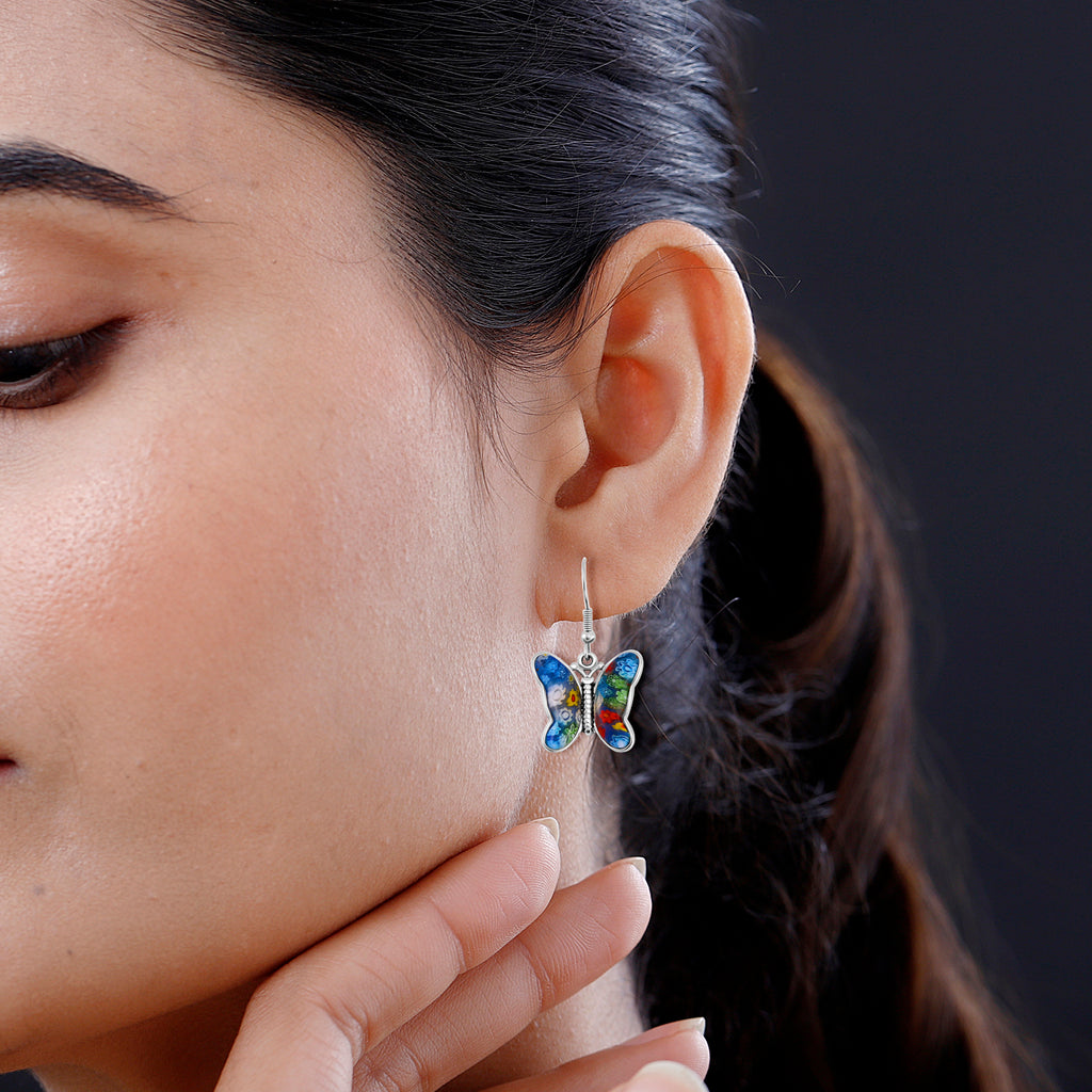 Multi Colour Murano Style Glass Butterfly Earrings with Hook