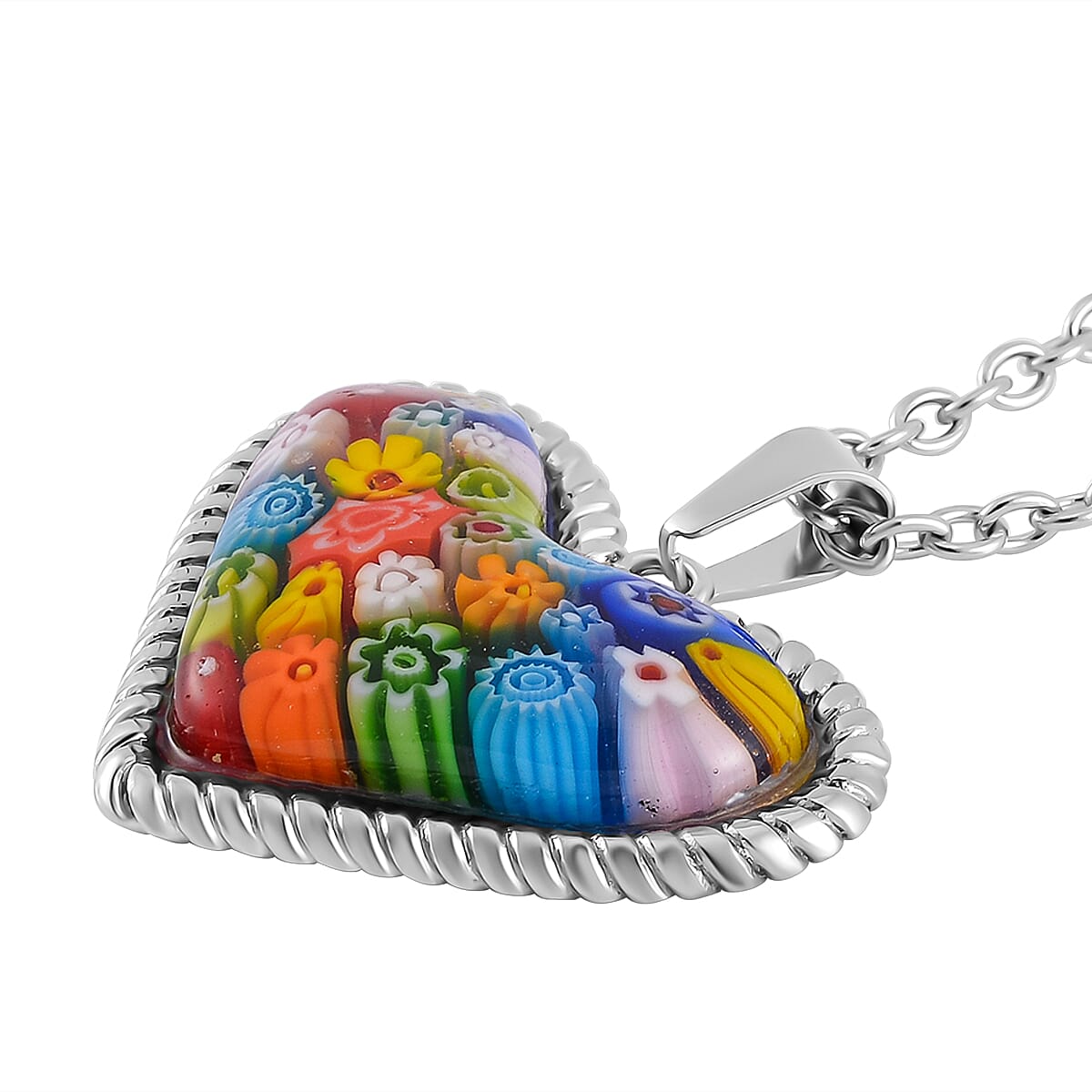 Multi Colour Murano Style Glass Necklace (Size - 24) in Pure White Stainless Steel 7766361 4