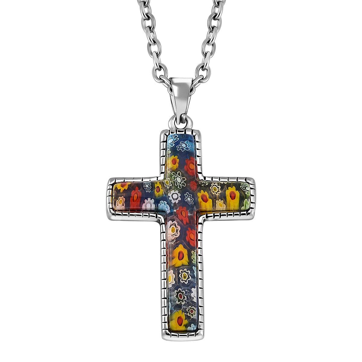Multi Colour Murano Style Glass Stainless Steel Necklace (Size 24) 7766373 0