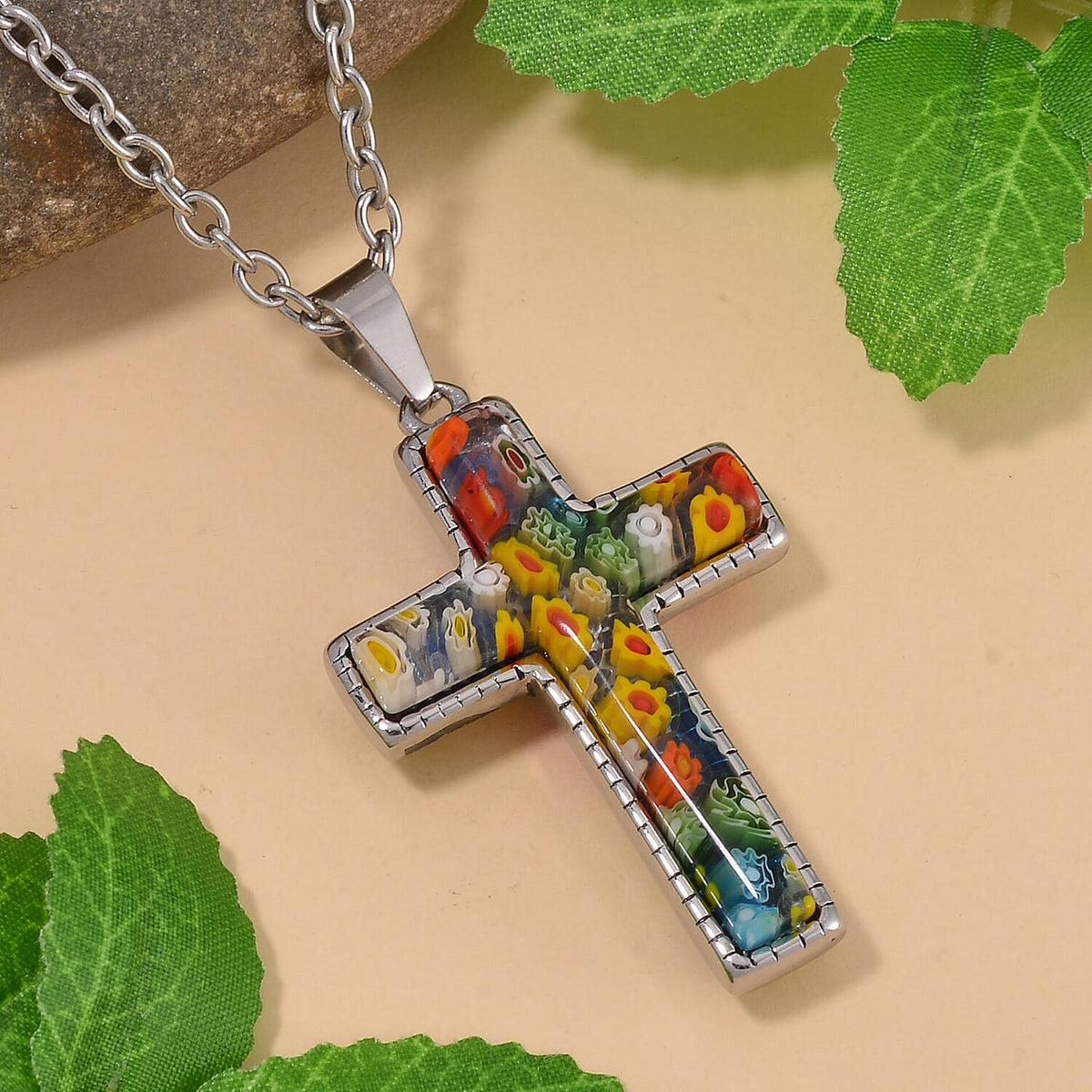 Multi Colour Murano Style Glass Stainless Steel Necklace (Size 24) 7766373 2