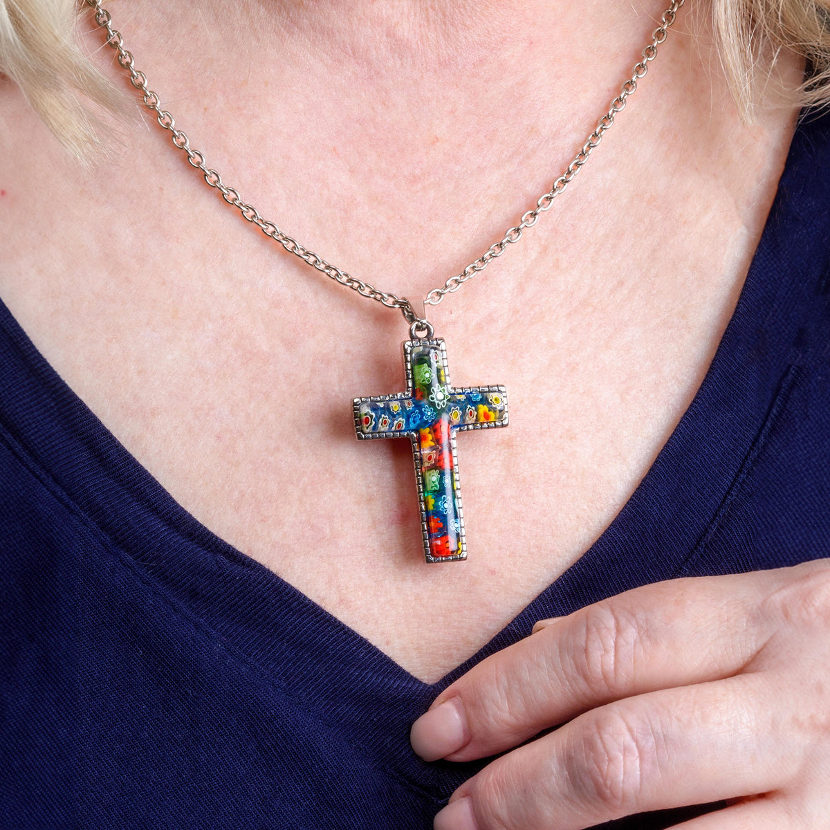 Multi Colour Murano Style Glass Stainless Steel Necklace (Size 24) 7766373 3