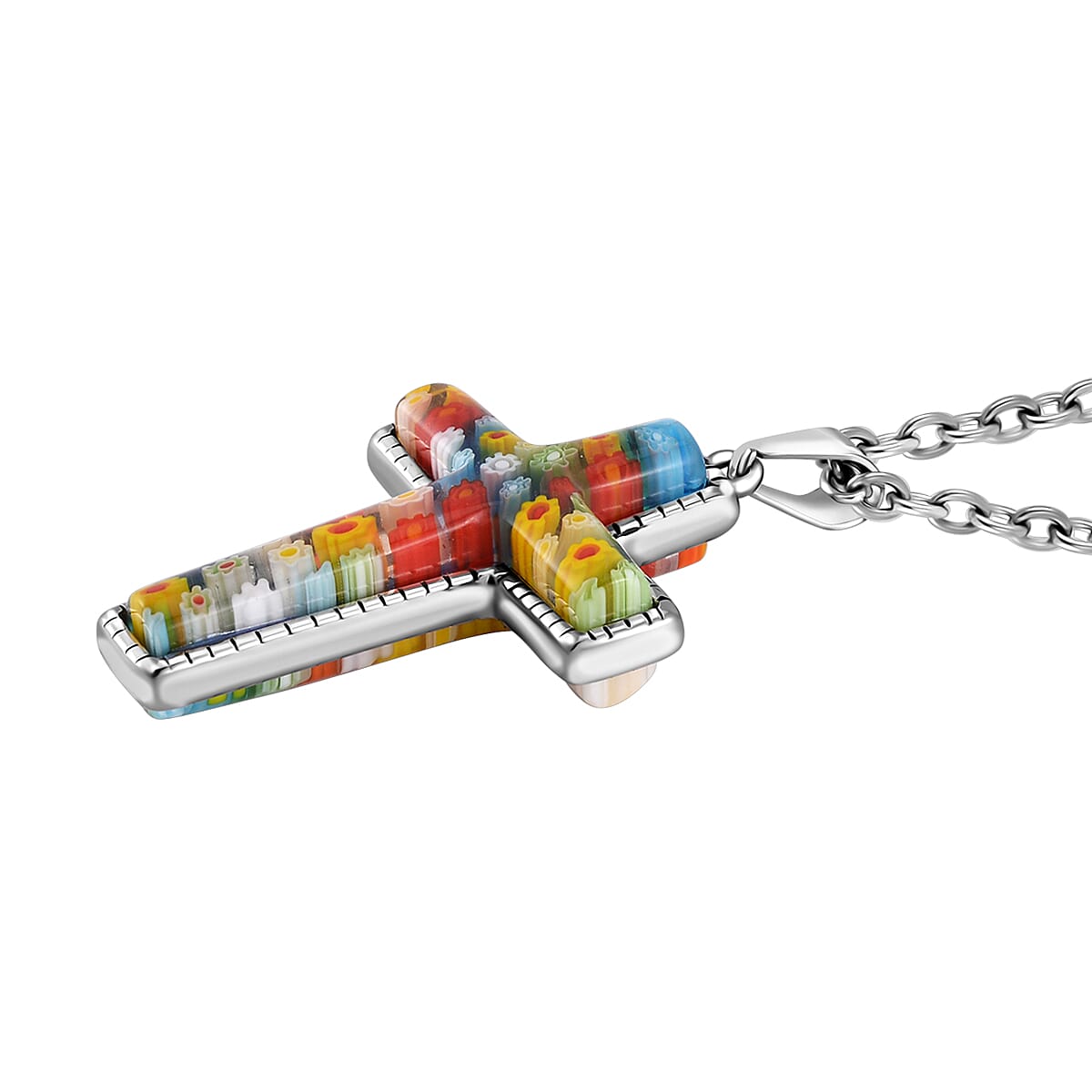 Multi Colour Murano Style Glass Stainless Steel Necklace (Size 24) 7766373 4