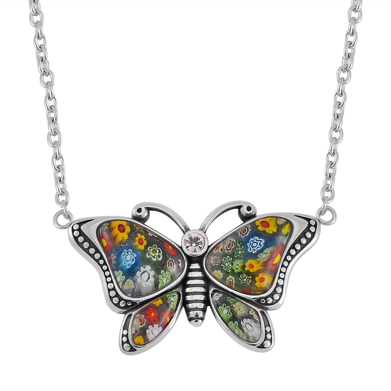 Multi Color Murano Glass Necklace Pure White Stainless Steel 0.010 Ct 7766375 0
