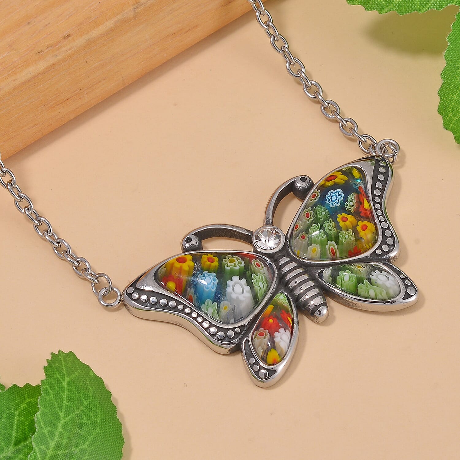 Multi Color Murano Glass Necklace Pure White Stainless Steel 0.010 Ct 7766375 2