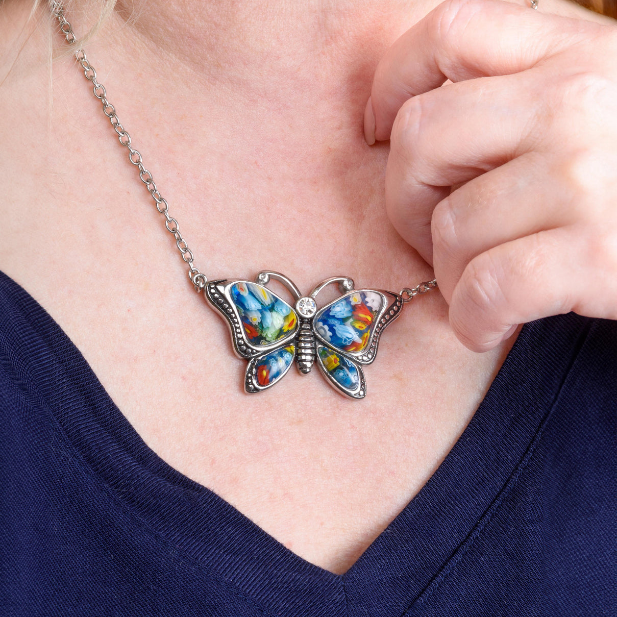 Multi Color Murano Glass Necklace Pure White Stainless Steel 0.010 Ct 7766375 3