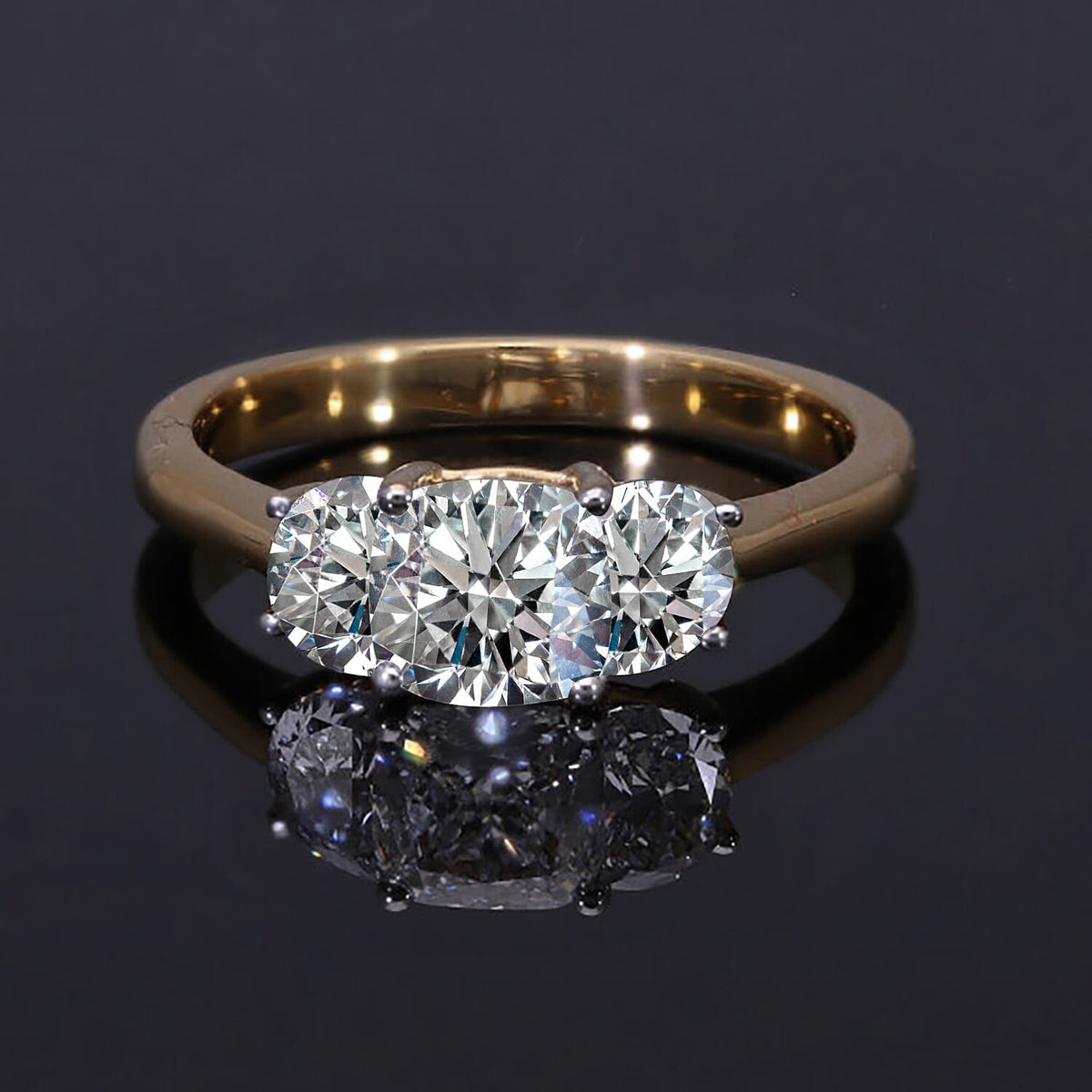 LUXURIANT 1.5 Ct. Lab Grown Diamond Trilogy Ring in 22K Yellow Gold, IGI Certified 7766719 3