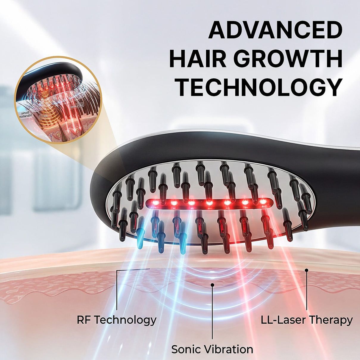 Clearance Price Lunamour LaserBoost- Advanced RF, Sonic Vibration, LL-Laser Hair Growth Brush - Lifetime Warranty 7767238 3