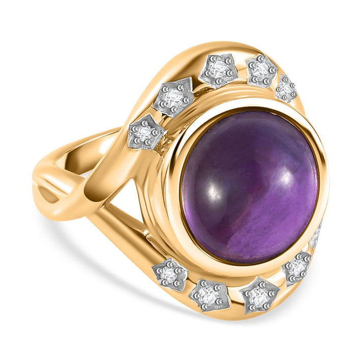 GP Celestial Collection - Amethyst and Natural Zircon Solitaire Ring in 18K Vermeil Yellow Gold Plated Sterling Silver 7.32 Ct, Silver Wt. 6.90 Gms 7767425 1