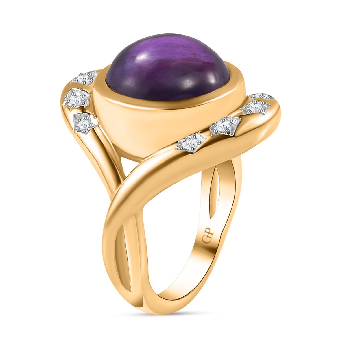 GP Celestial Collection - Amethyst and Natural Zircon Solitaire Ring in 18K Vermeil Yellow Gold Plated Sterling Silver 7.32 Ct, Silver Wt. 6.90 Gms 7767425 4