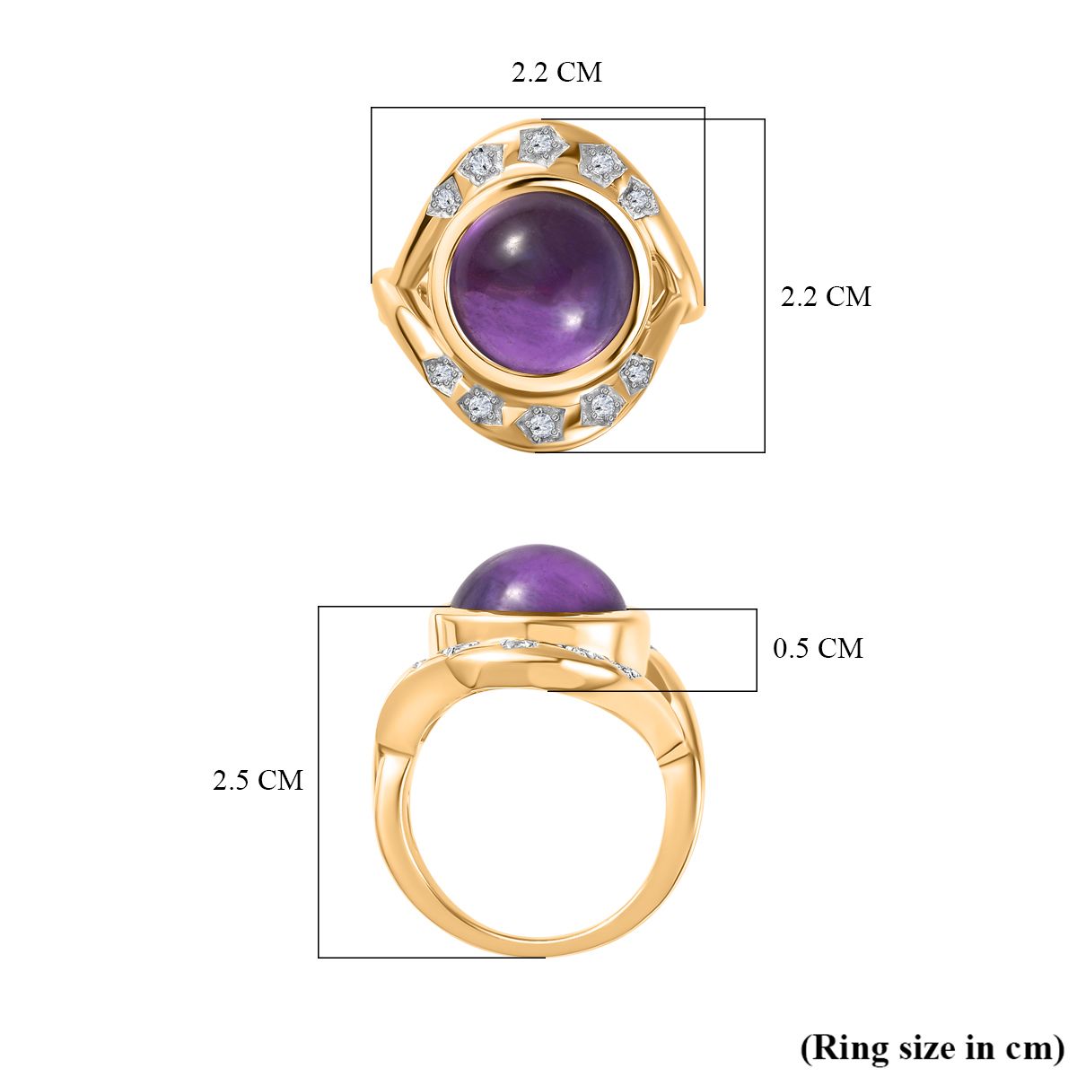 GP Celestial Collection - Amethyst and Natural Zircon Solitaire Ring in 18K Vermeil Yellow Gold Plated Sterling Silver 7.32 Ct, Silver Wt. 6.90 Gms 7767425 6