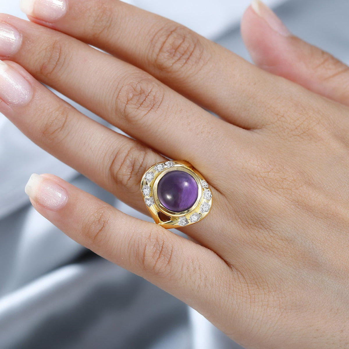 GP Celestial Collection - Amethyst and Natural Zircon Solitaire Ring in 18K Vermeil Yellow Gold Plated Sterling Silver 7.32 Ct, Silver Wt. 6.90 Gms 7767426 2