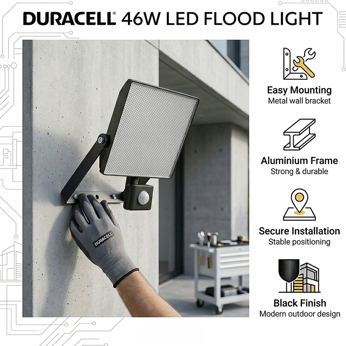 Flood Light-Duracel - High Quality Long Lasting LED 4000 Lumen (46W ) - Black 7767868 3