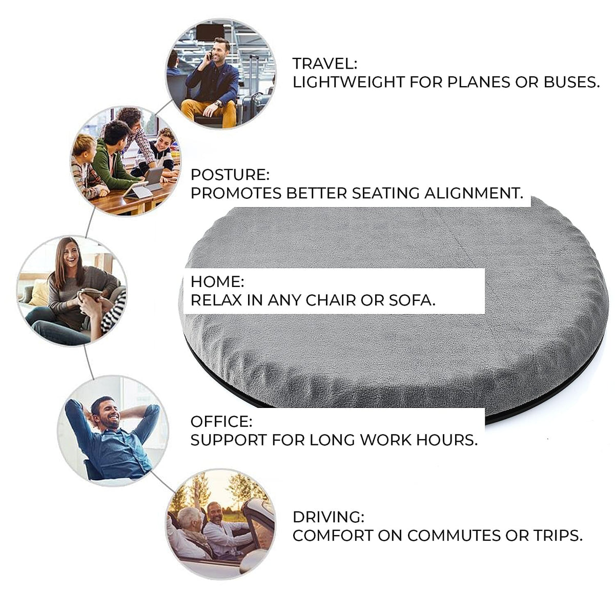 360 Degree Rotating Base Flexible Gel Seat Cushion - Breathable &amp; Washable With Cover. 7767872 3