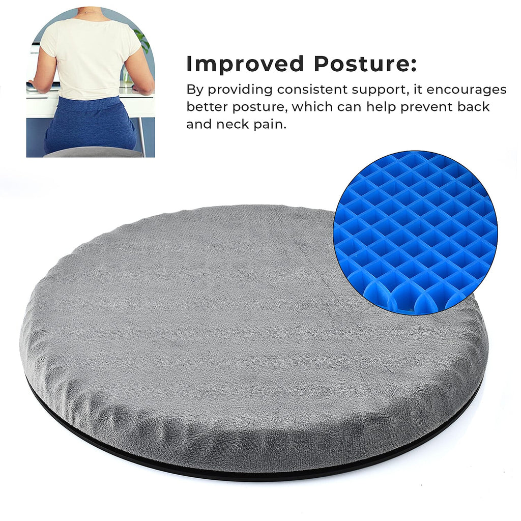 360 Degree Rotating Base Flexible Gel Seat Cushion - Breathable & Washable With Cover._7767872_7