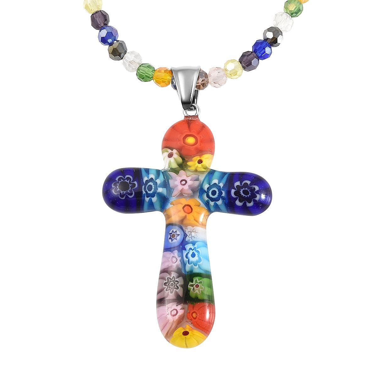 Multi Color Murano Glass , Multi Color Crystal Necklace Pure White Stainless Steel 0.020 Ct 7768347 0
