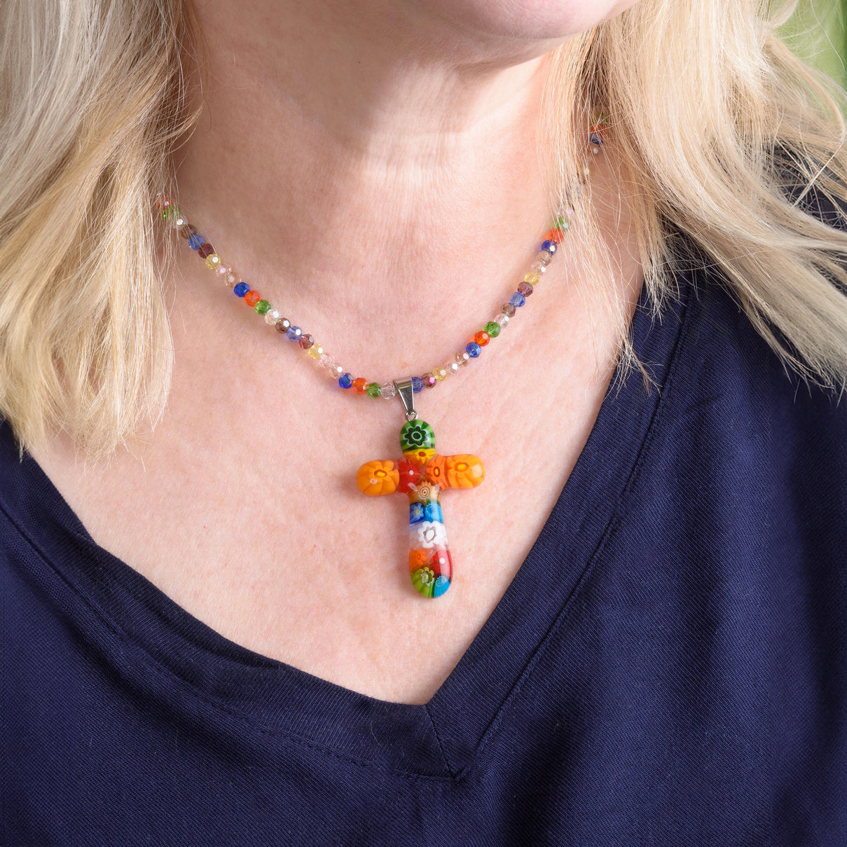Multi Color Murano Glass , Multi Color Crystal Necklace Pure White Stainless Steel 0.020 Ct 7768347 2