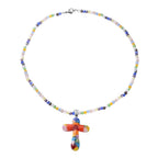 Multi Color Murano Style Glass & Multi Color Crystal Necklace (Size - 20)