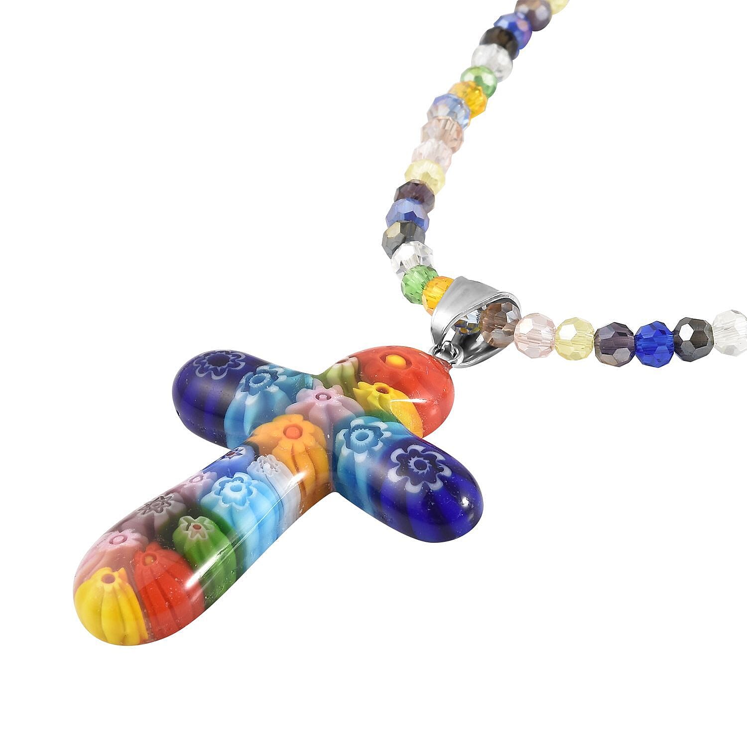 Multi Color Murano Glass , Multi Color Crystal Necklace Pure White Stainless Steel 0.020 Ct 7768347 5