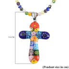 Multi Color Murano Style Glass & Multi Color Crystal Necklace (Size - 20)