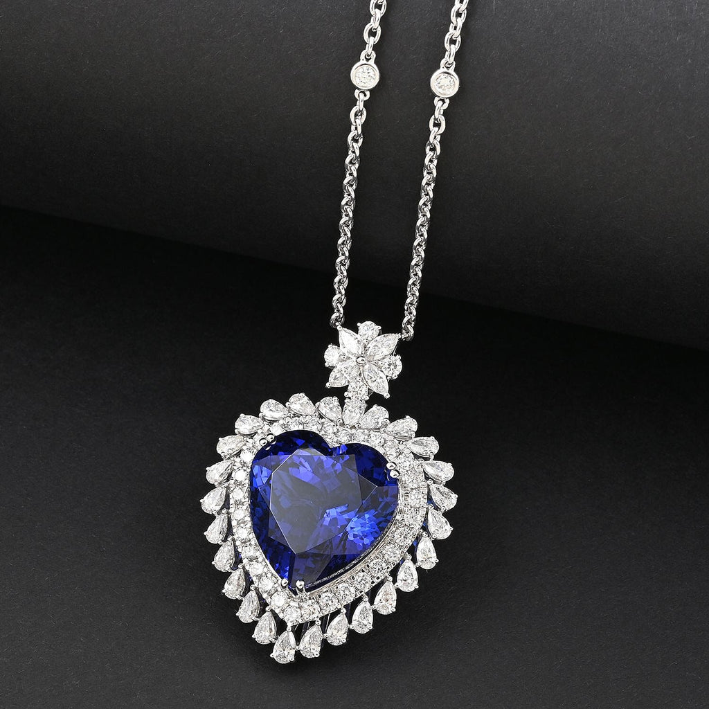 RHAPSODY 950 Platinum AGI Certified AAAA Tanzanite, White Diamond (VS-E-F) Pendant 24.43 ct.