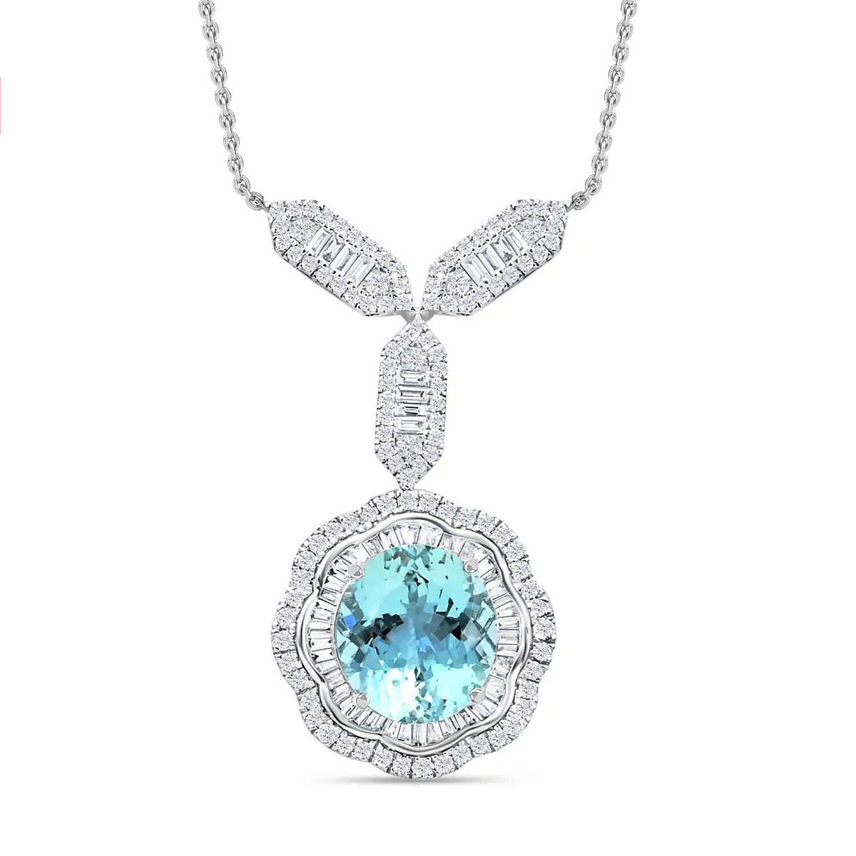 Chairman Vault Collection - Certified and Appraised RHAPSODY 950 Platinum AAAA Santa Maria Aquamarine and E-F VS Diamond Floral Halo Necklace 18 Inches 11.10 Ct 7768689 0