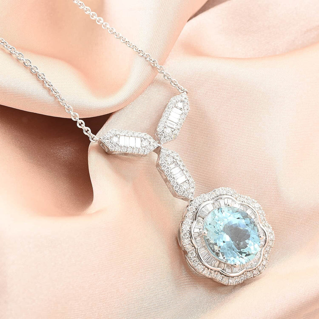 Certified and Appraised RHAPSODY 950 Platinum AAAA Santa Maria Aquamarine, Diamond Necklace 11.10 Ct